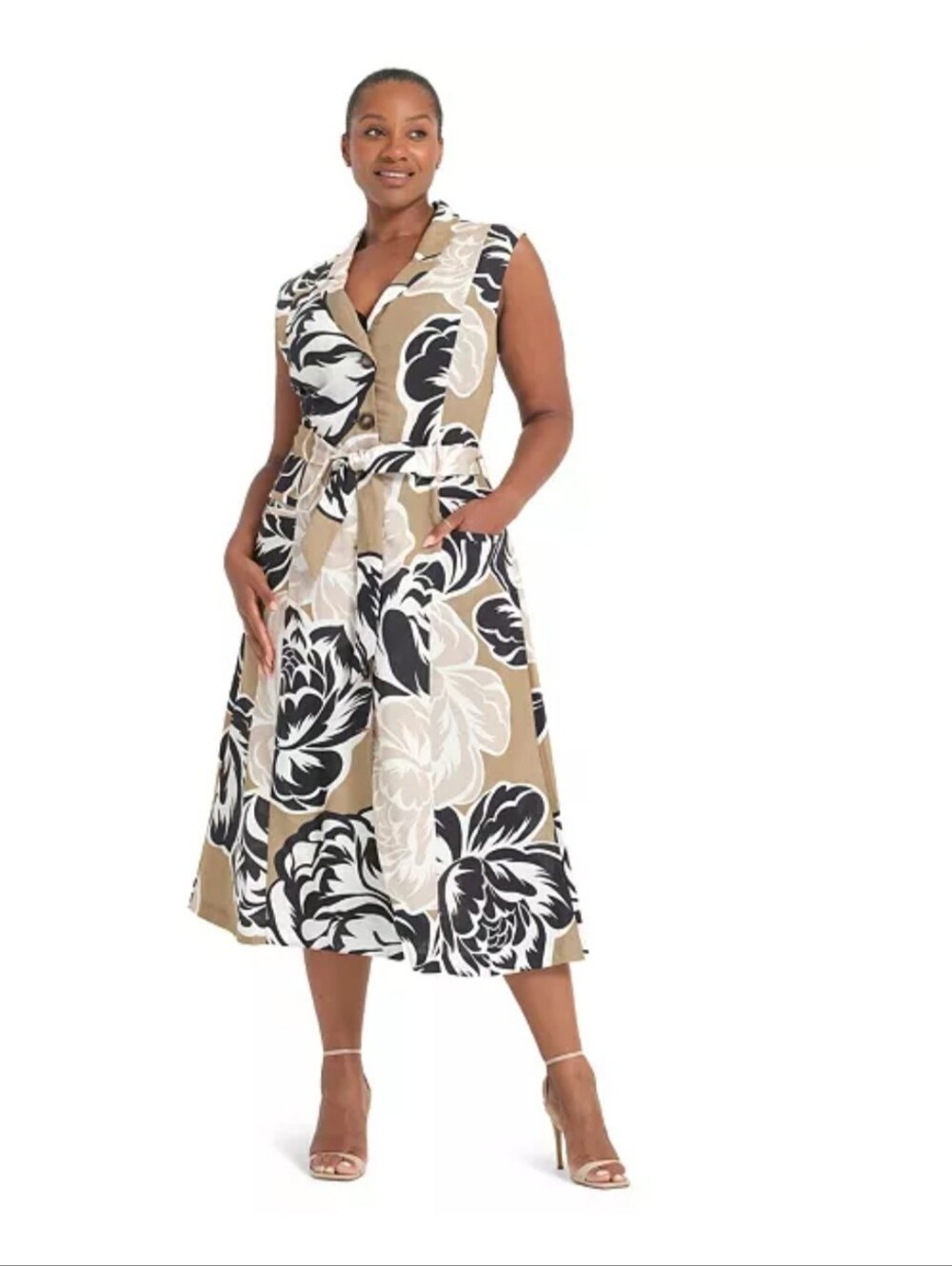 Donna Karan New York NWT Size 10 Linen Blend Floral Belted Midi Dress $199